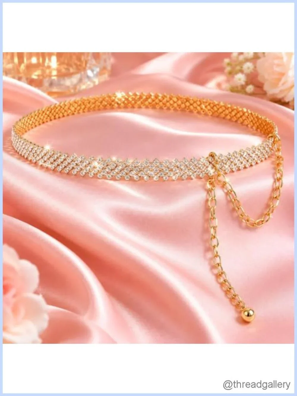 Rhinestone Chain Belt Gold-Tone Sparkly Bling Shimmering Beads Waist Belt